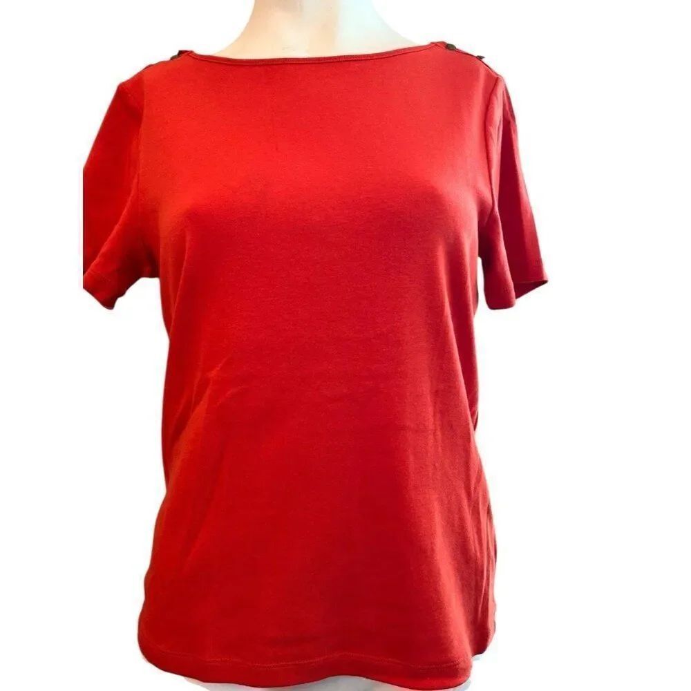 Lauren Ralph Lauren Womens Medium Orange Short Sleeve T Shirt Coral Top